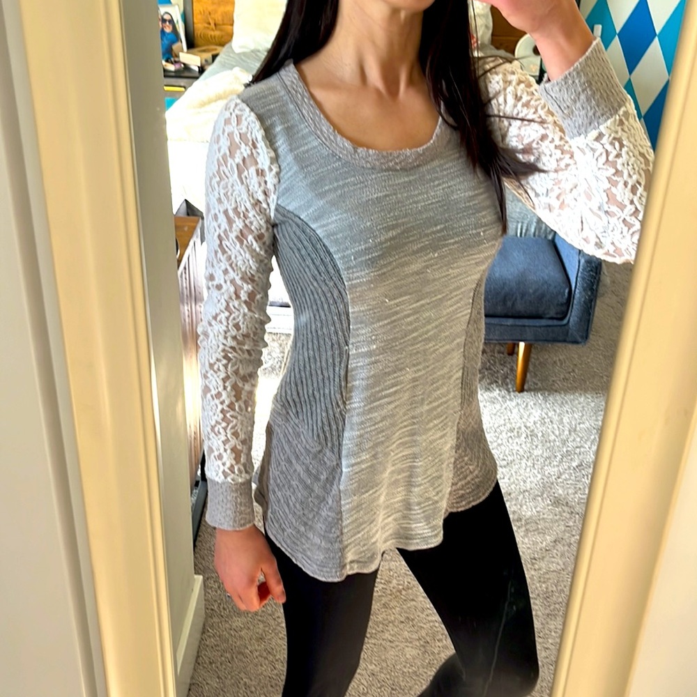 Anthropologie gray and lace sweater